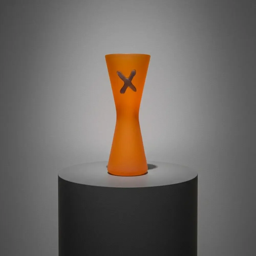 Vintage Studio Art Glass Vase-Frosted Orange-Modern-Memphis Style-Contemporary